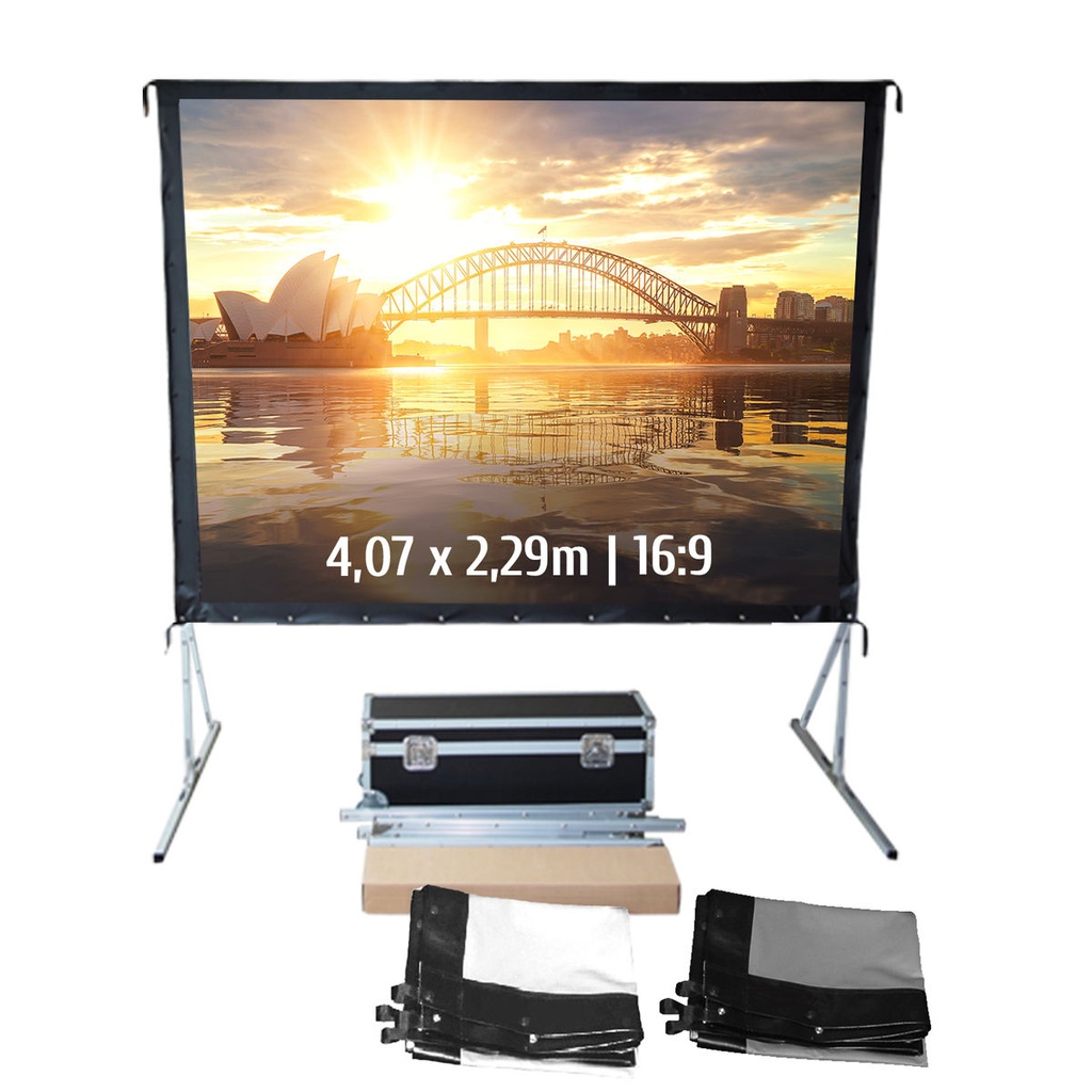 Ecran de projection valise 4,07x2,29m 16:9 Avant + Arrière